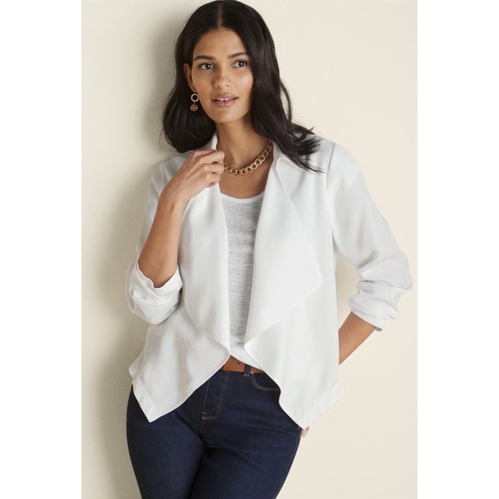 Soft Surroundings‎ Fontaine Jacket Size 1X White Draped Open Front Lyocell NWT
